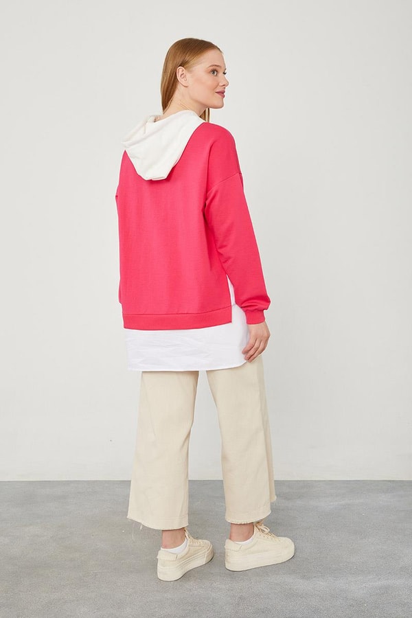 LevidorLevidor Fuşya Kapuşonlu Gömlek Detaylı Sweat