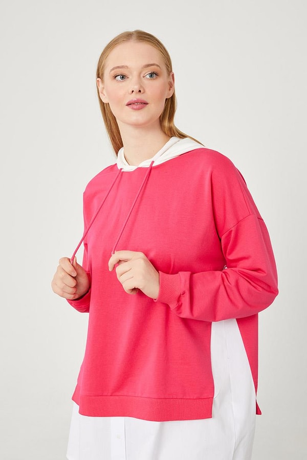 LevidorLevidor Fuşya Kapuşonlu Gömlek Detaylı Sweat