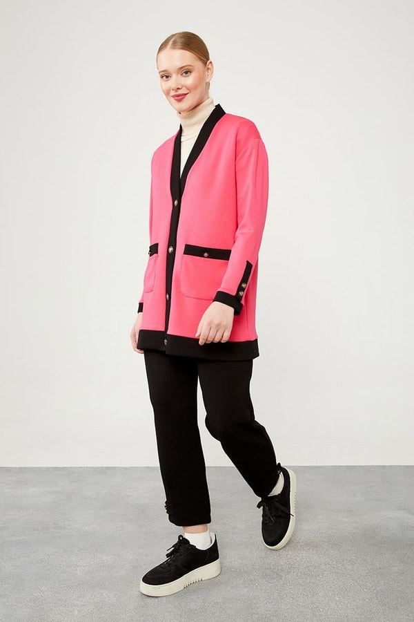 LevidorLevidor Fuşya-Siyah Düğme Kapamalı Hırkalı İkili Takım