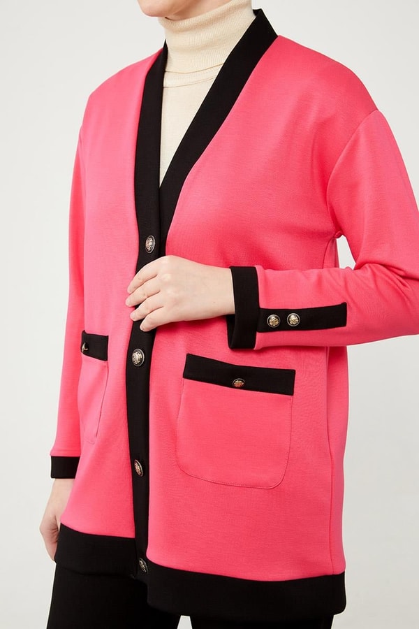 LevidorLevidor Fuşya-Siyah Düğme Kapamalı Hırkalı İkili Takım