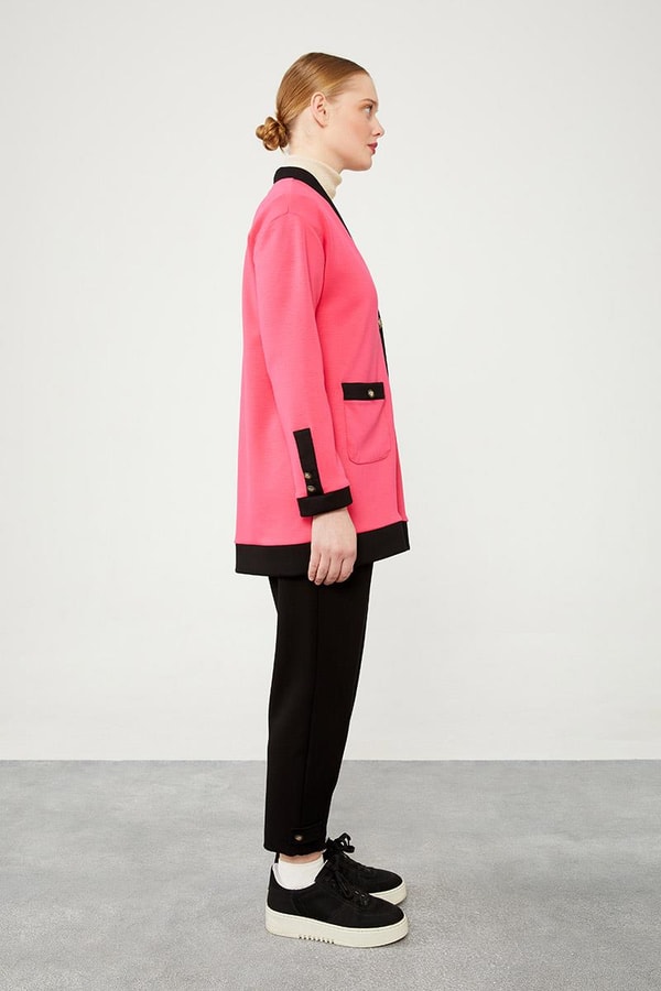 LevidorLevidor Fuşya-Siyah Düğme Kapamalı Hırkalı İkili Takım