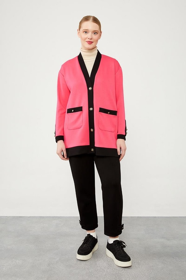 LevidorLevidor Fuşya-Siyah Düğme Kapamalı Hırkalı İkili Takım