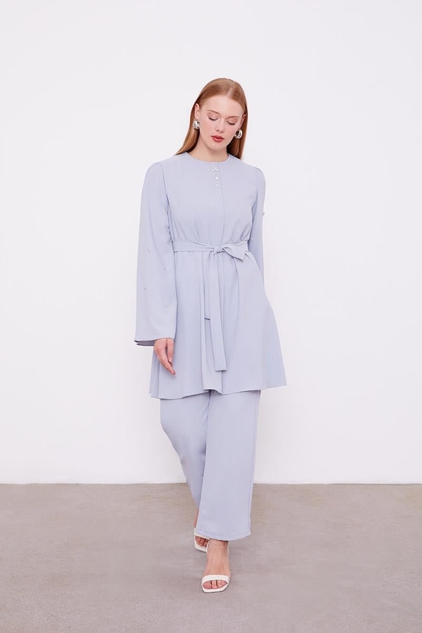 LevidorLevidor Gri Bisiklet Yaka Taş Detaylı İkili Takım