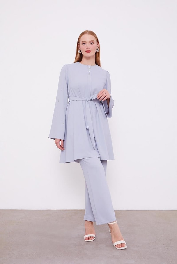 LevidorLevidor Gri Bisiklet Yaka Taş Detaylı İkili Takım