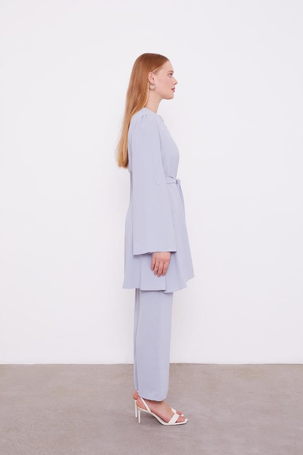 LevidorLevidor Gri Bisiklet Yaka Taş Detaylı İkili Takım