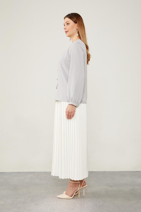 LevidorLevidor Gri Bisiklet Yaka Taş  Düğmeli Gömlek