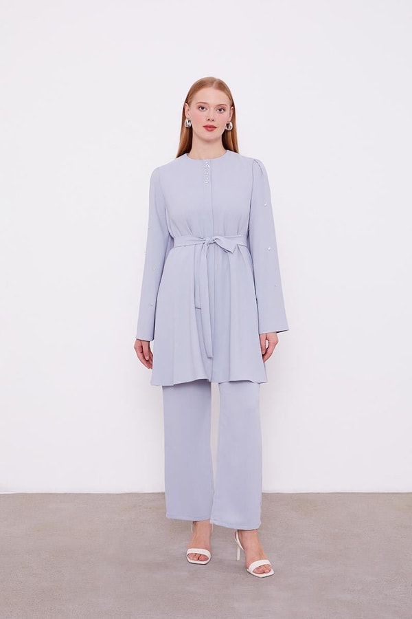 LevidorLevidor Gri Bisiklet Yaka Taş Detaylı İkili Takım