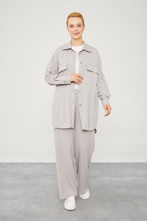 LevidorLevidor Gri Cep İşlemeli Bürümcük Kumaş Takım