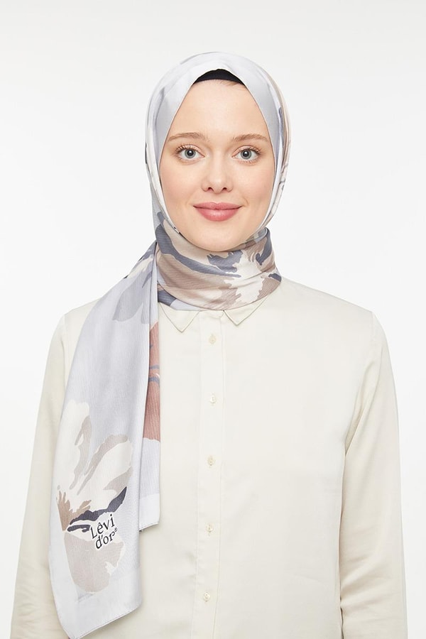LevidorLevidor Gri Çiçek Baskılı Twill Şal