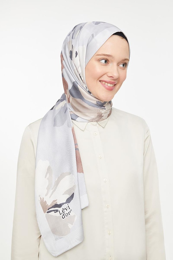 LevidorLevidor Gri Çiçek Baskılı Twill Şal
