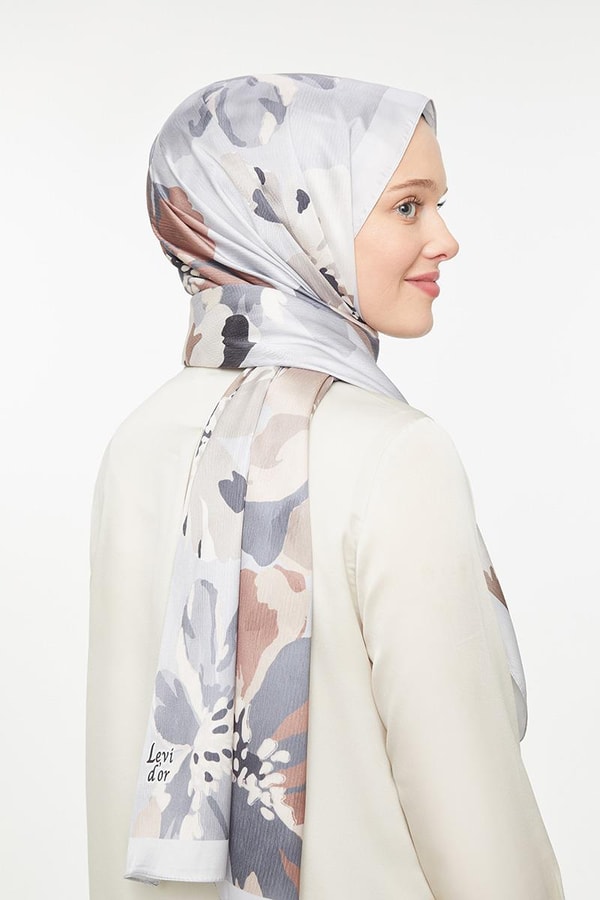 LevidorLevidor Gri Çiçek Baskılı Twill Şal