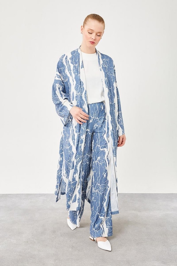 LevidorLevidor Gri Desenli Kimono Takım
