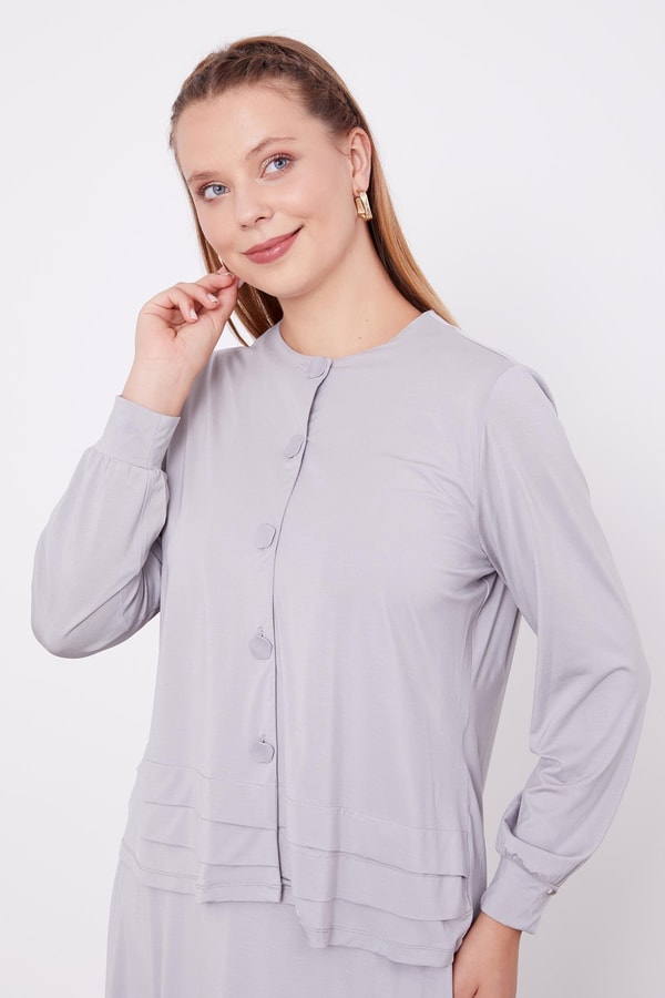 LevidorLevidor Gri Düğme Kapamalı Etekli Takım