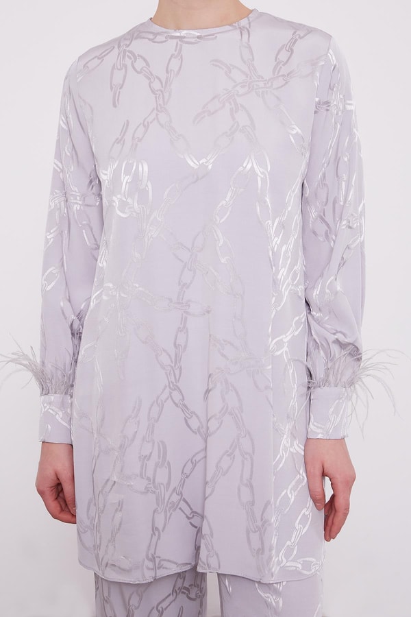 LevidorLevidor Gri Jakarlı Zincir Desen İkili Takım