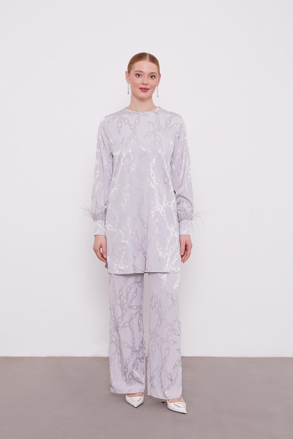 LevidorLevidor Gri Jakarlı Zincir Desen İkili Takım