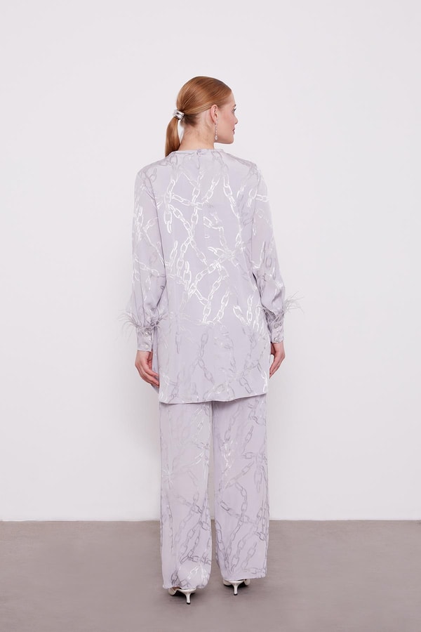 LevidorLevidor Gri Jakarlı Zincir Desen İkili Takım