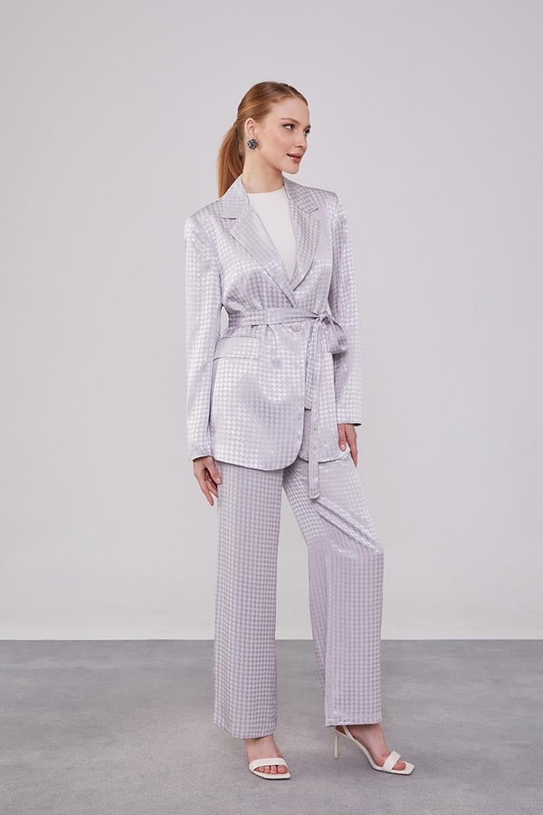 LevidorLevidor Gri Kazayağı Desen Jakarlı Ceket Takım