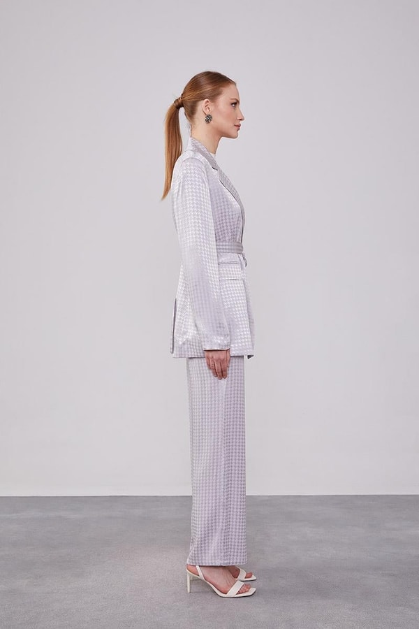 LevidorLevidor Gri Kazayağı Desen Jakarlı Ceket Takım