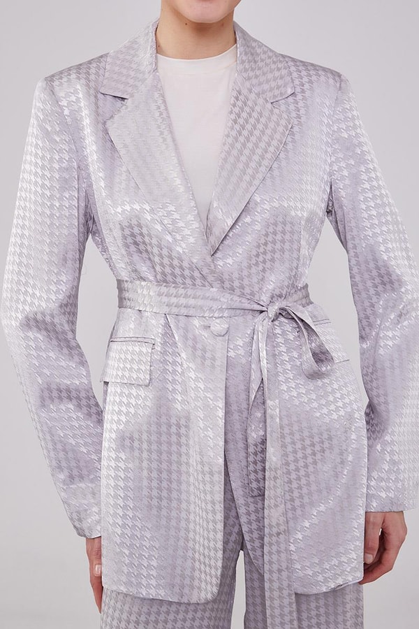 LevidorLevidor Gri Kazayağı Desen Jakarlı Ceket Takım