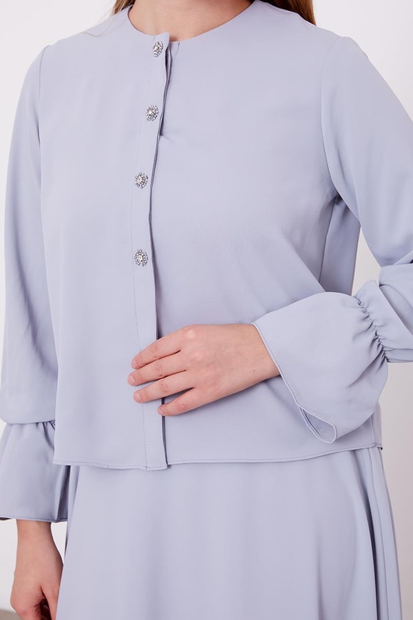 LevidorLevidor Gri Kısa Şifon Gömlekli Etek Takım