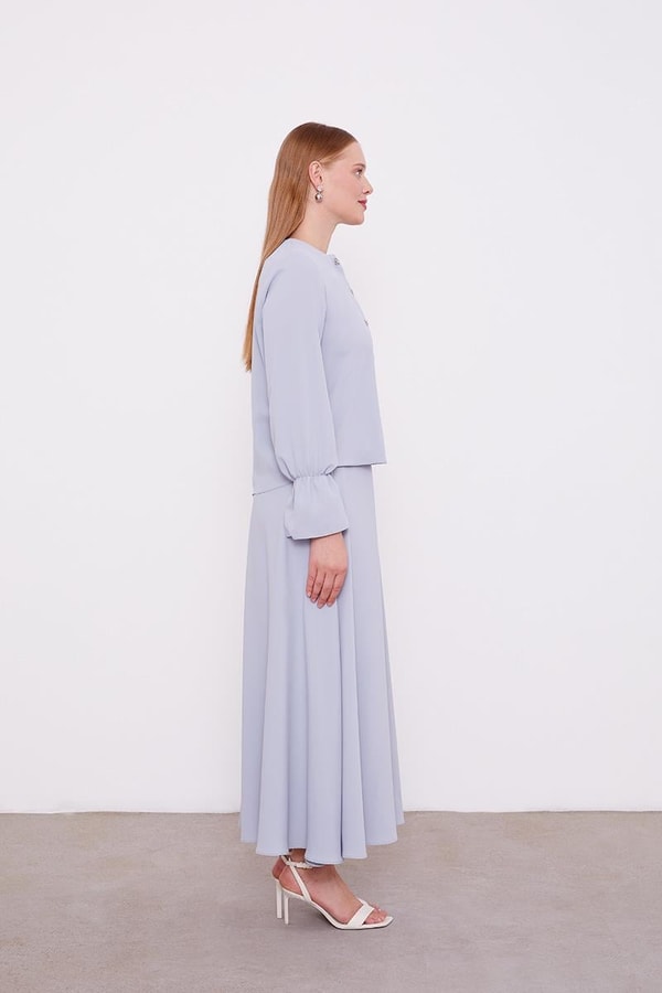 LevidorLevidor Gri Kısa Şifon Gömlekli Etek Takım