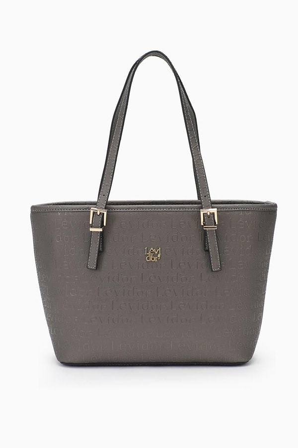 LevidorLevidor Gri Monogram Baskılı Tote Çanta