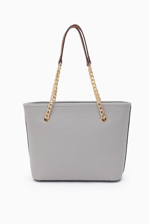LevidorLevidor Gri Monogram Baskılı Zincir Askılı Tote Çanta