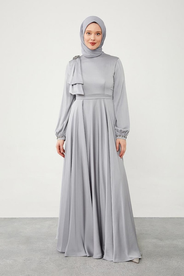 LevidorLevidor Gri Omuz Detaylı Elbise