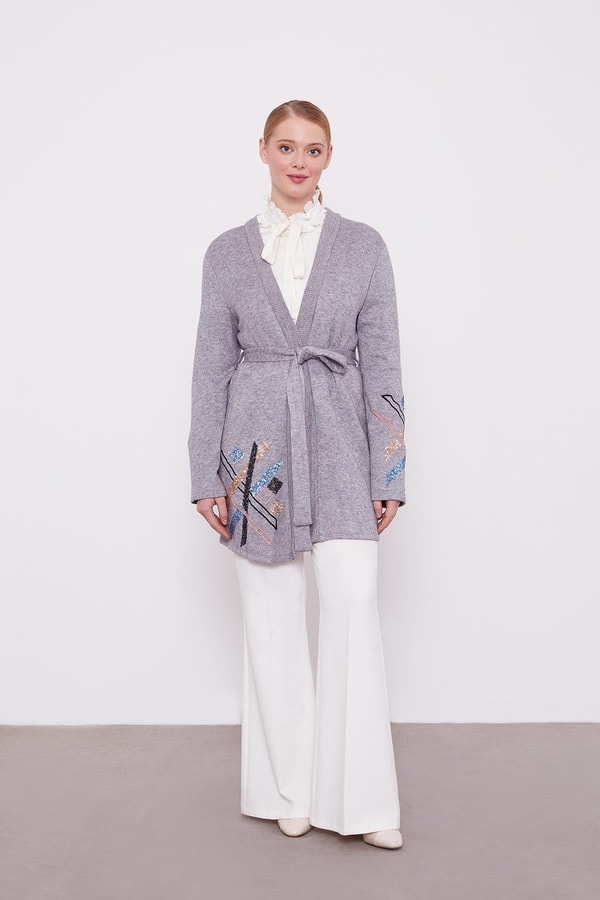 LevidorLevidor Gri Payet İşlemeli Kaşmir Hırka