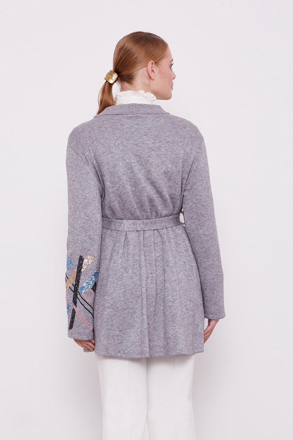 LevidorLevidor Gri Payet İşlemeli Kaşmir Hırka