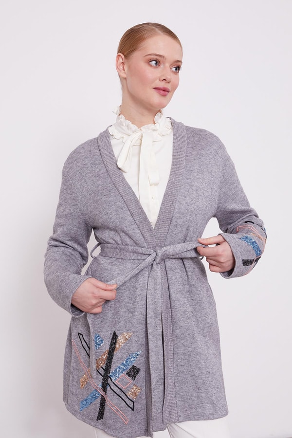 LevidorLevidor Gri Payet İşlemeli Kaşmir Hırka