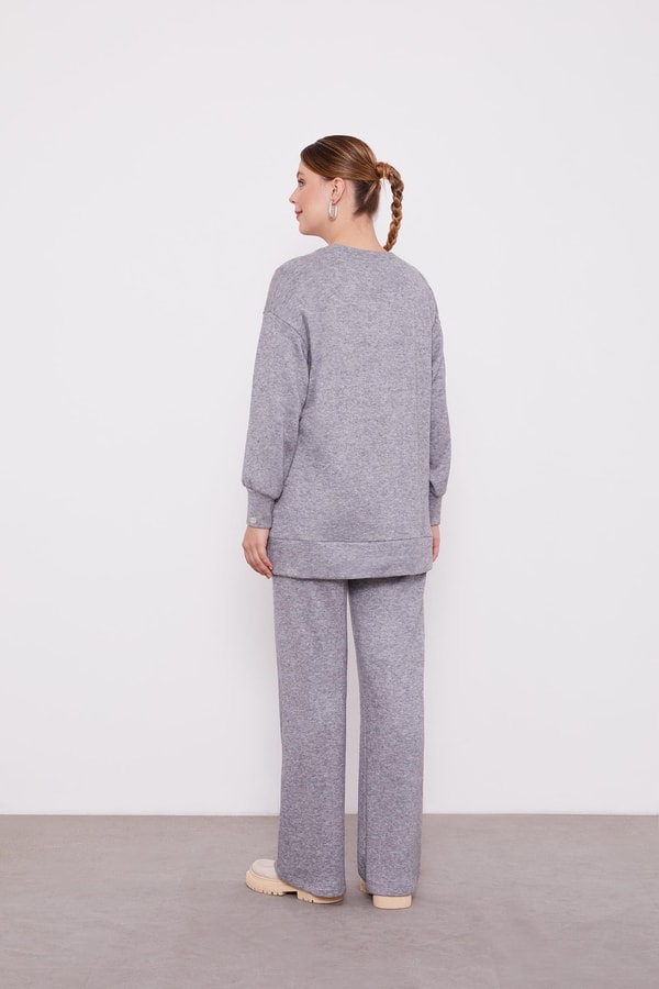 LevidorLevidor Gri Peluş Detaylı Kaşmir İkili Takım