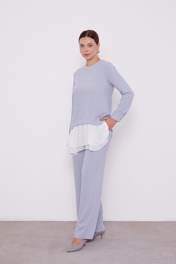 LevidorLevidor Gri Şifon Detaylı Tunik Takım