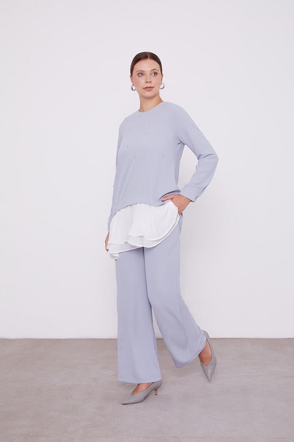 LevidorLevidor Gri Şifon Detaylı Tunik Takım