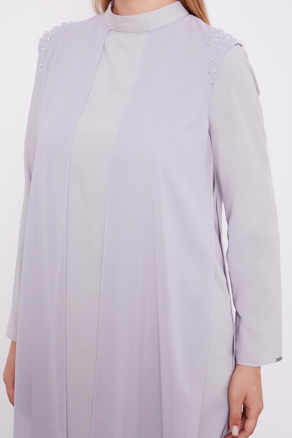 LevidorLevidor Gri Şifon Omuzları İşlemeli İkili Takım