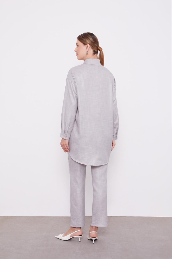 LevidorLevidor Gri Taş İşlemeli Melanj Gömlek İkili Takım