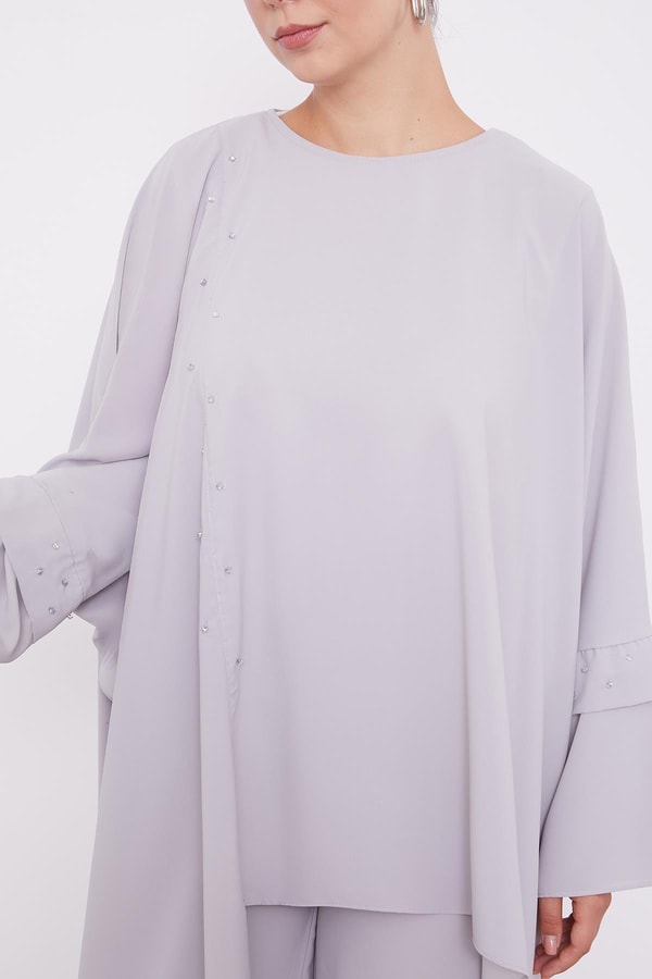 LevidorLevidor Gri Taş İşlemeli Tunik Takım