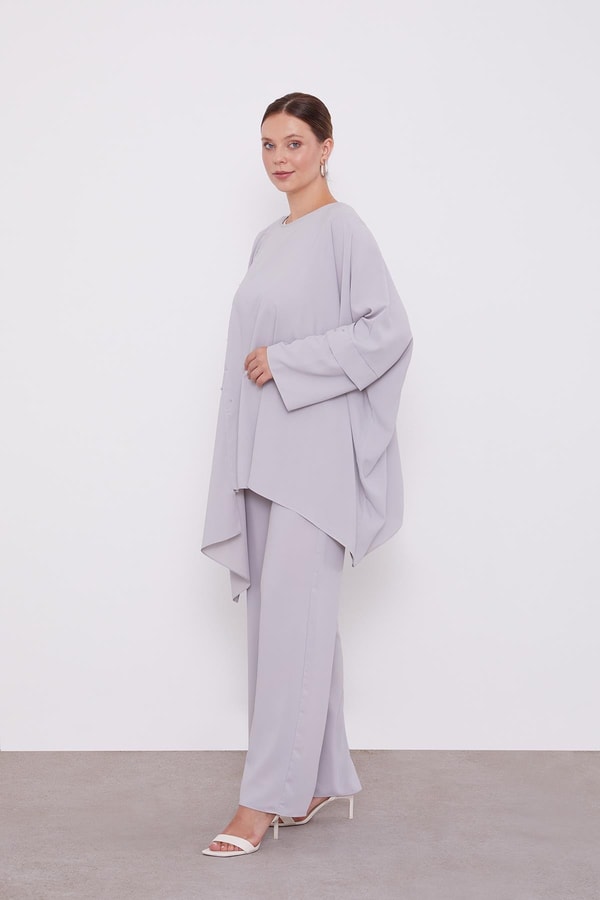 LevidorLevidor Gri Taş İşlemeli Tunik Takım