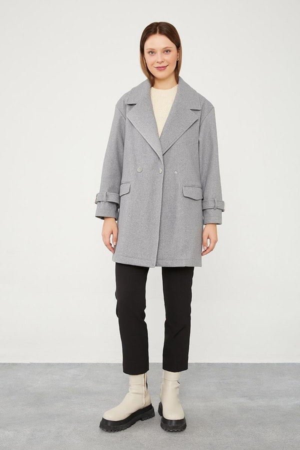 LevidorLevidor Gri Tek Düğmeli Astarsız Kısa Kaşe Kaban