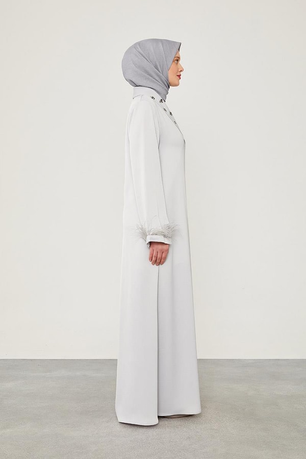 LevidorLevidor Gri Tüy Detaylı Taş işlemeli Ferace