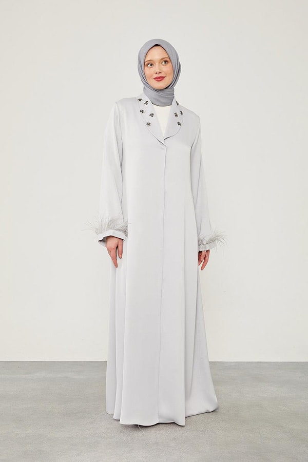 LevidorLevidor Gri Tüy Detaylı Taş işlemeli Ferace