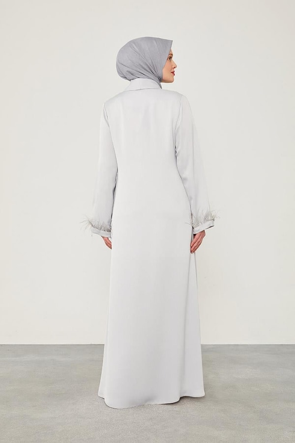 LevidorLevidor Gri Tüy Detaylı Taş işlemeli Ferace