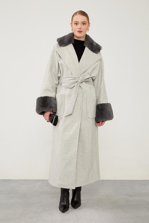 LevidorLevidor Gri Yaka Kolları Kürt Detaylı Kaban