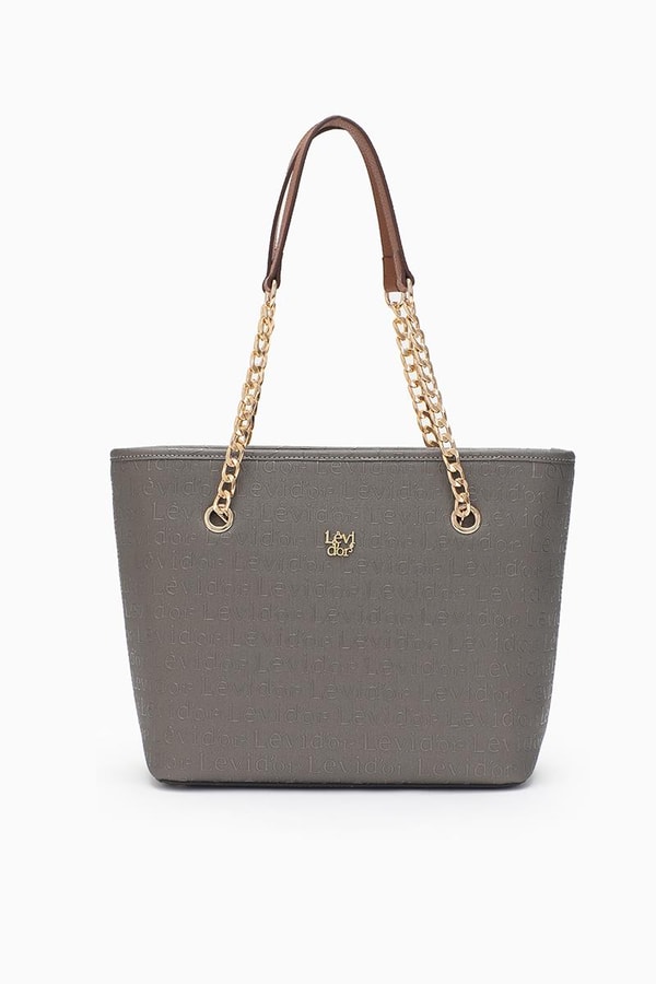 LevidorLevidor Gümüş Monogram Baskılı Zincir Askılı Tote Çanta