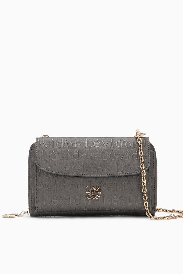LevidorLevidor Gümüş Monogram Baskılı Zincir Askılı Cüzdan