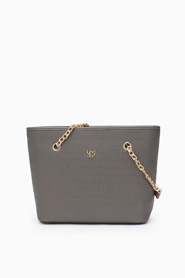LevidorLevidor Gümüş Monogram Baskılı Zincir Askılı Tote Çanta