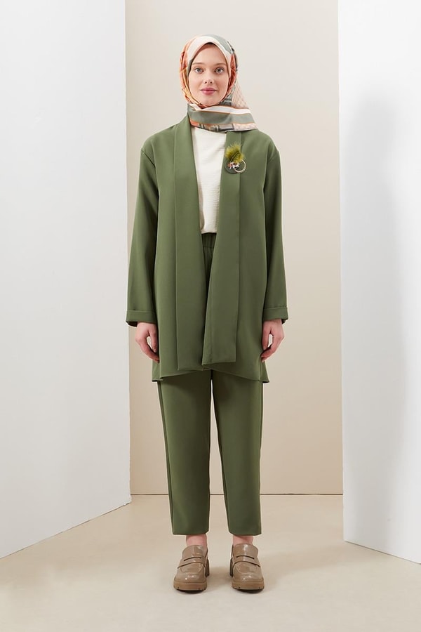 LevidorLevidor Haki Broş Detaylı Tunik Takım
