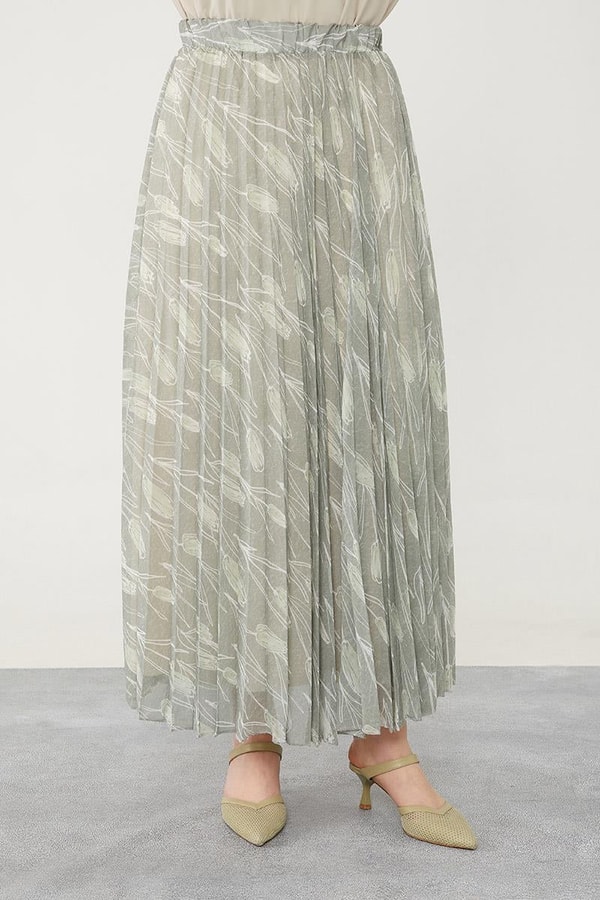 LevidorLevidor Haki Çiçek Desen Şifon Etek