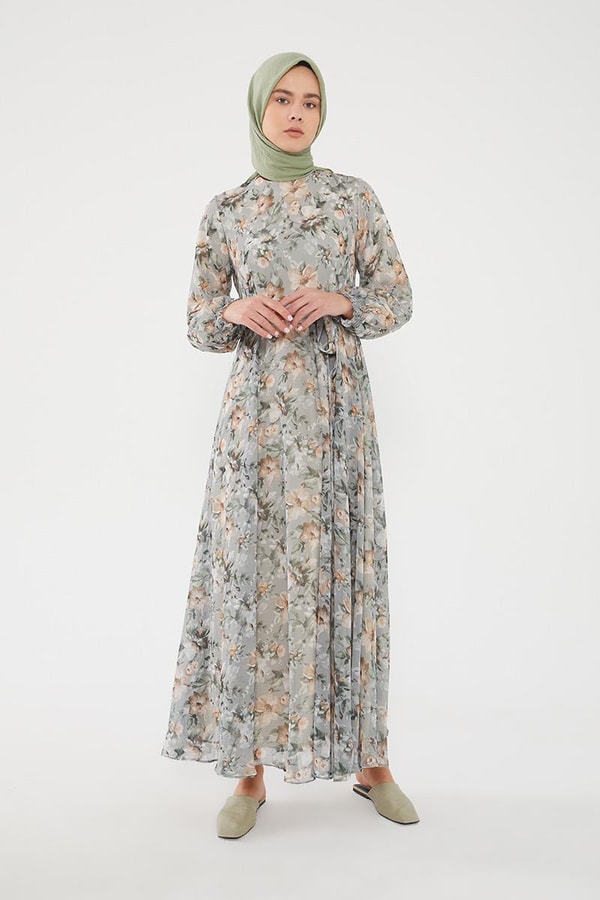 LevidorLevidor Haki Çiçek desen şifon elbise