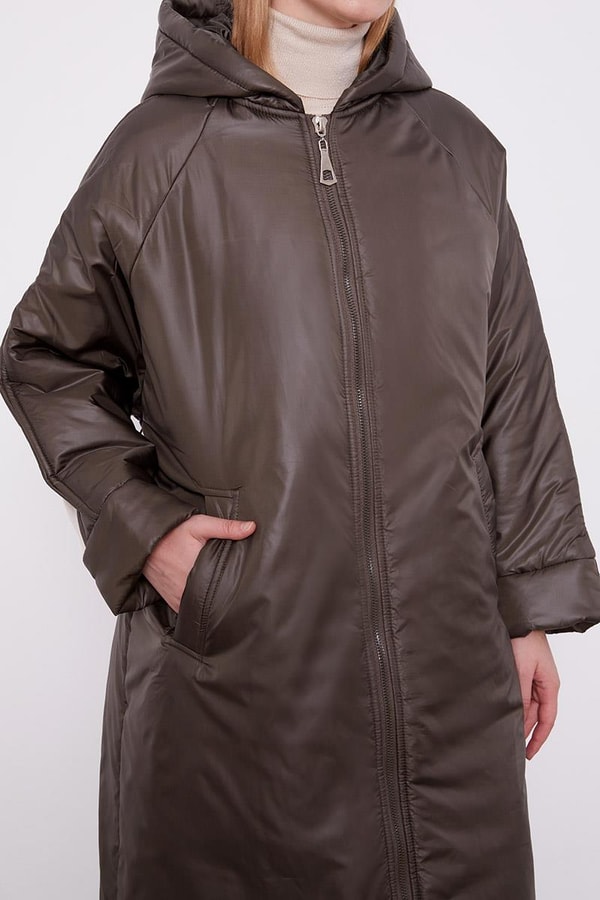 LevidorLevidor Haki Kolları Ribana Detaylı Uzun Mont